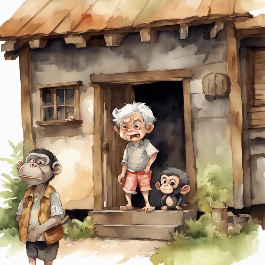 Chibi Watercolor: Angry Man, Old Woman, Chimpanzee