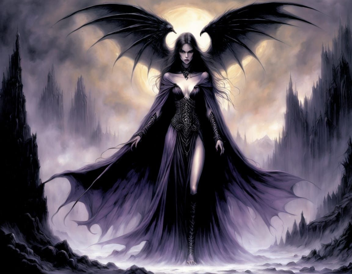 Solemn Angel Guiding Souls Beyond in Dark Fantasy Landscape