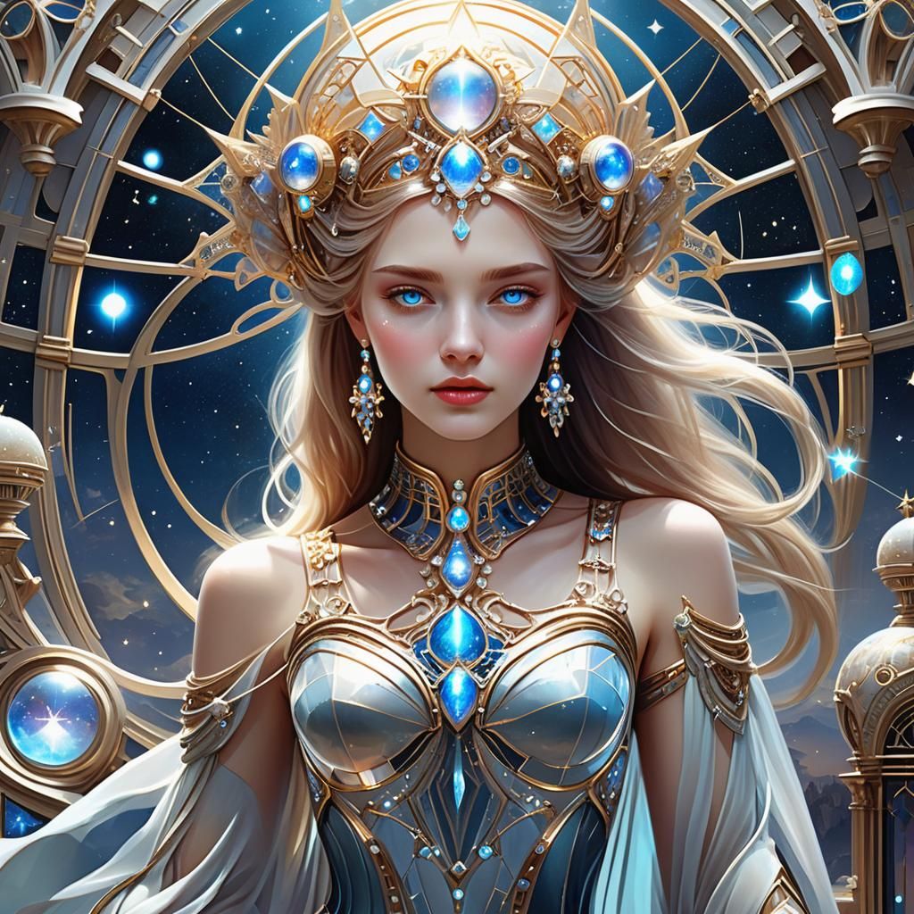 Futuristic Moonstone Palace with Persephone Goddess