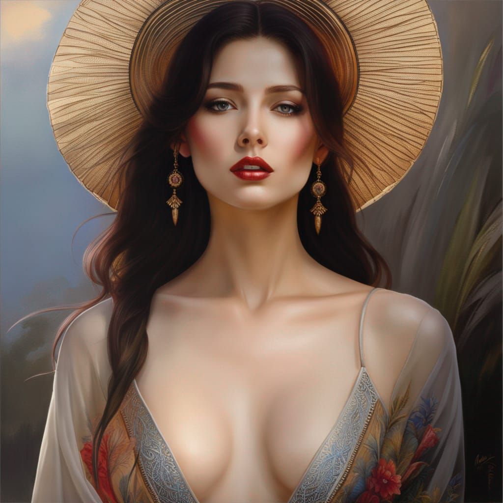 Sensual Woman Portrait in Hyperrealistic Oil Painting