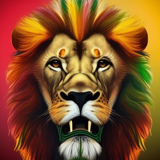 Rastafarian Lion Portrait in Hyperdetailed Style