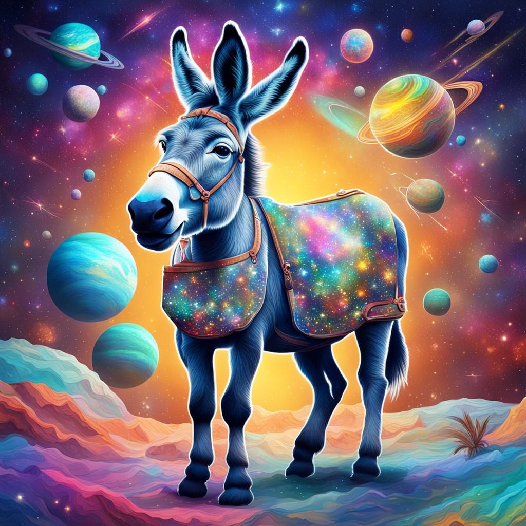 Humorous Donkey in Cosmic Astral Illustration