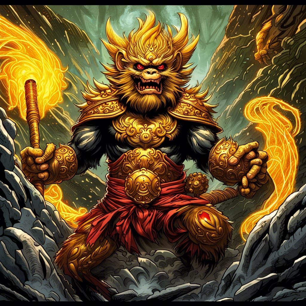 Golden Oozaru Monkey King in Comic Book Style