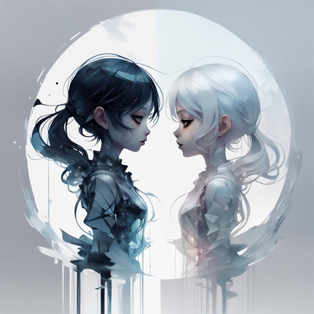 Chibi anime girl in transparent profile merges seamlessly