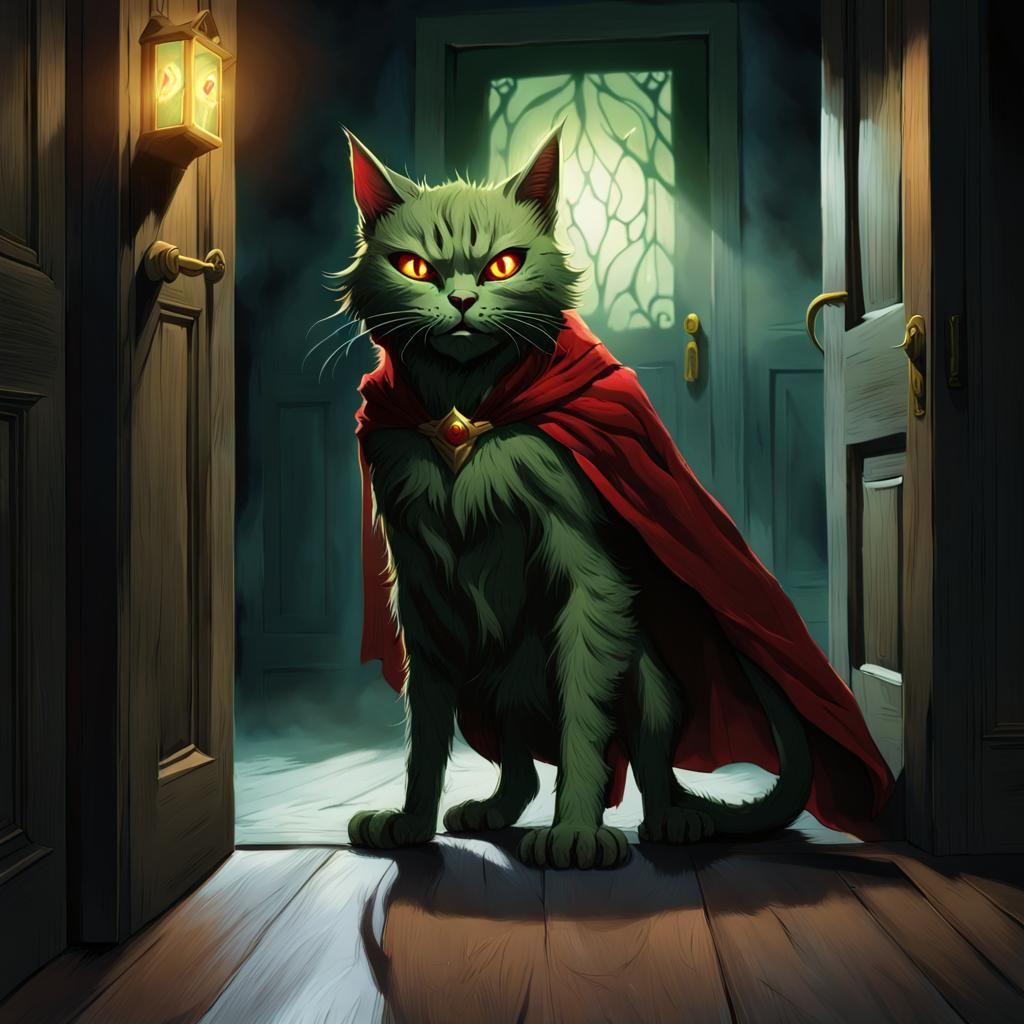 Menacing Green Cat Creature in Dark Fantasy Style