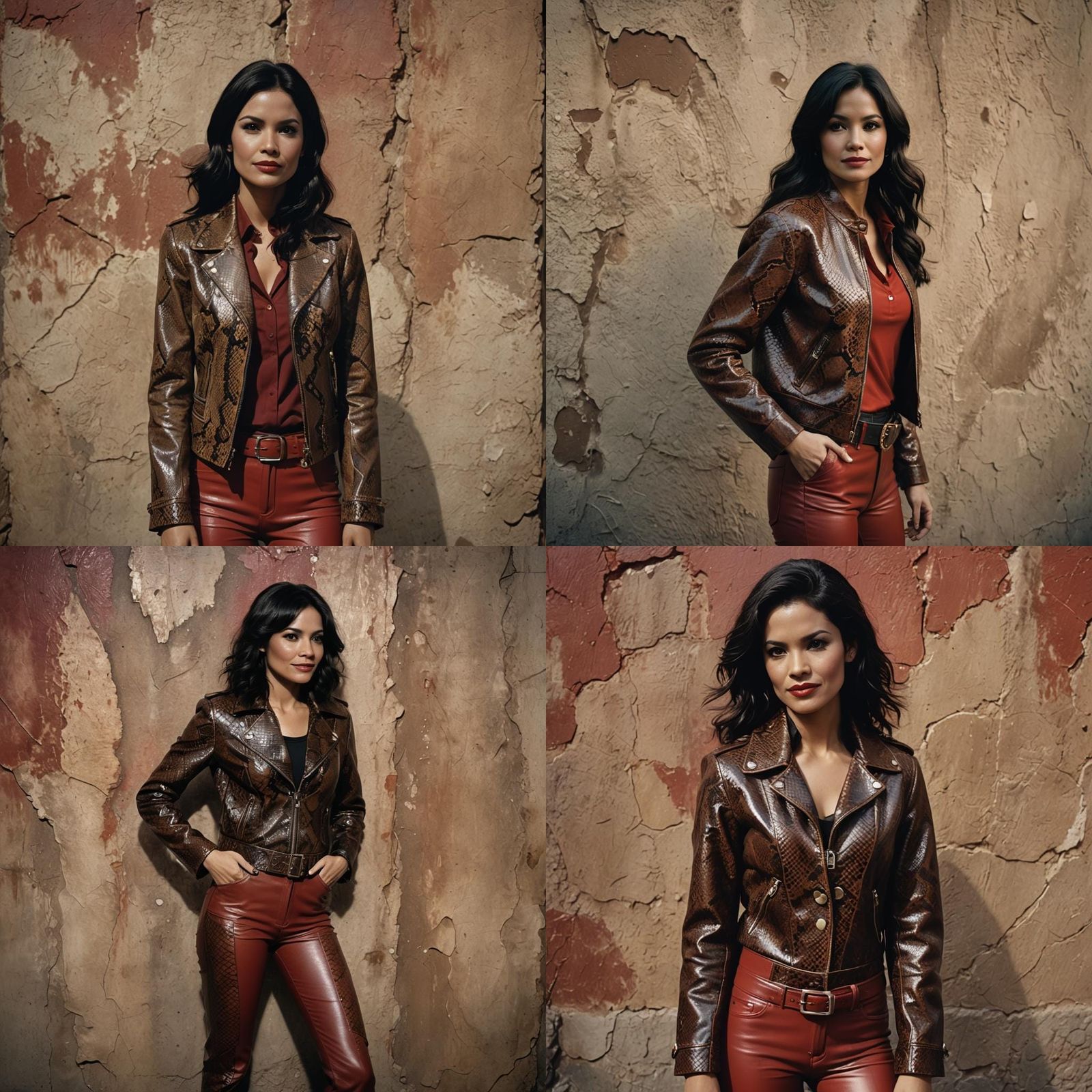 Latina in Python Jacket: A Cinematic Film Still