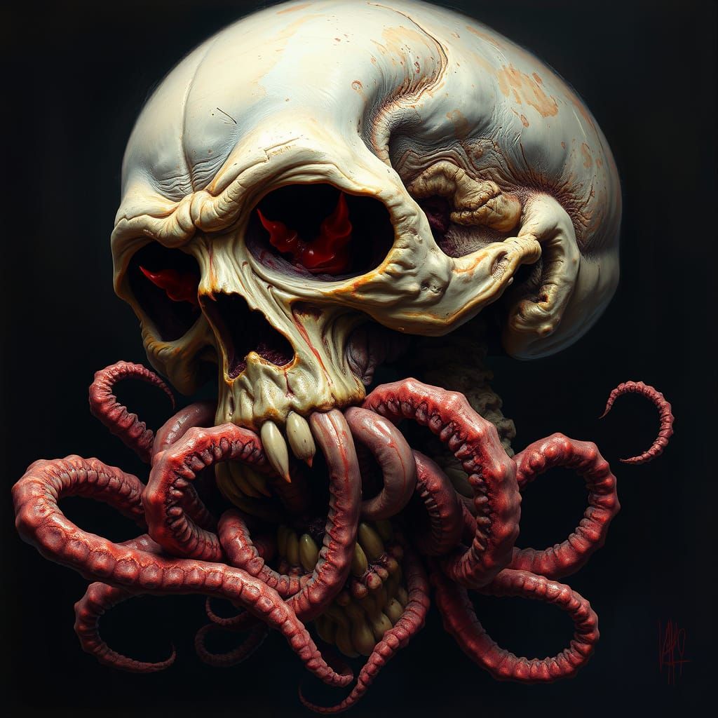 Screaming Skeleton Head in Biomechanical Nightmare