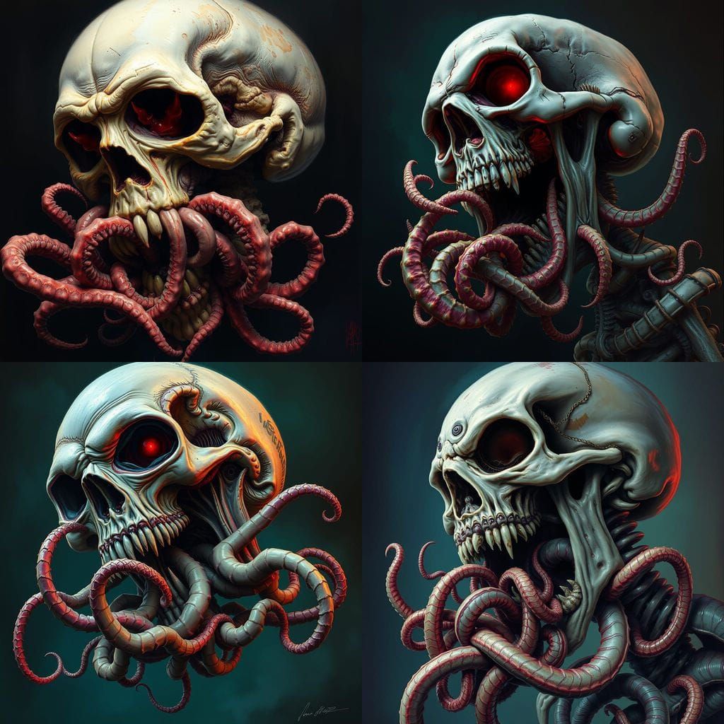 Cyberpunk Horror Skull with Tentacles