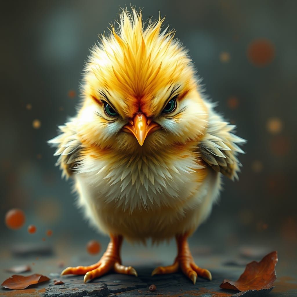Angry Baby Chick Fantasy Art in Watercolor Style