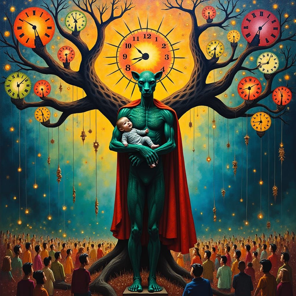 Leopard Man in Time Tree: Cubist Style