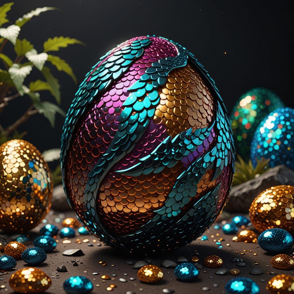 Sequin Dragon's Egg in Vibrant Fantasy Art