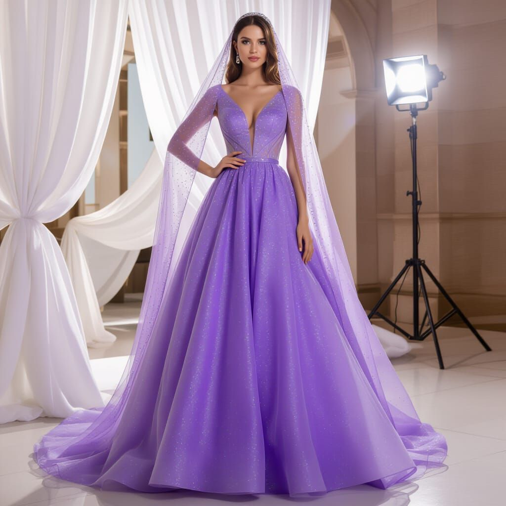 Glamorous Lilac Wedding Dress with Beading and Veil