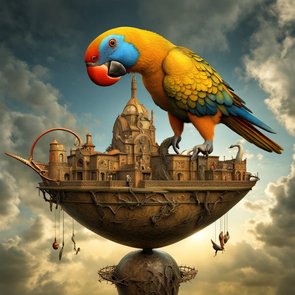 Magical Parrot Gestalt in Surreal Biological Style