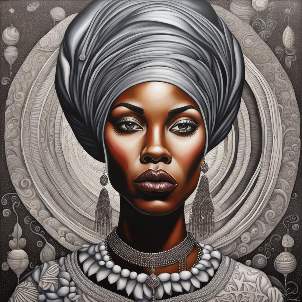 African American Woman Portrait in Art Brut Style