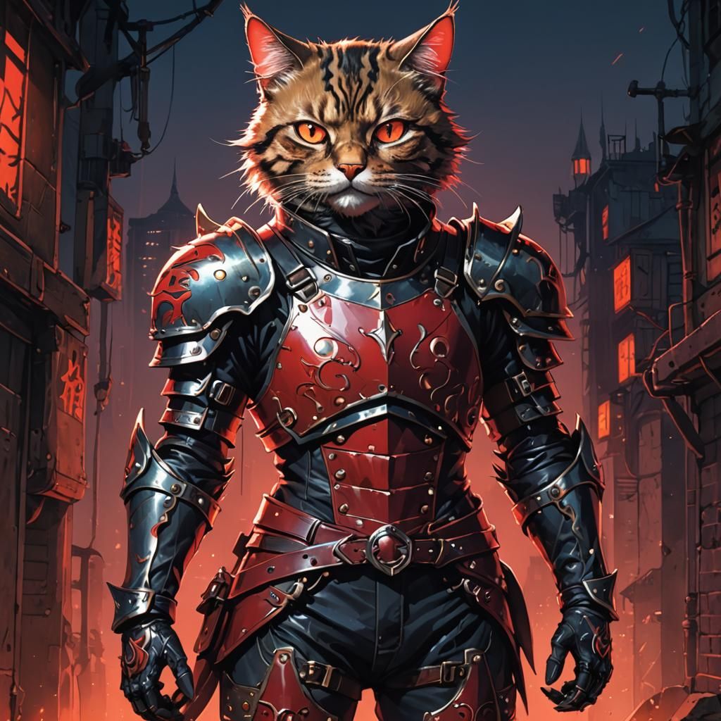 Anime Tabaxi Warrior in Leather Armor