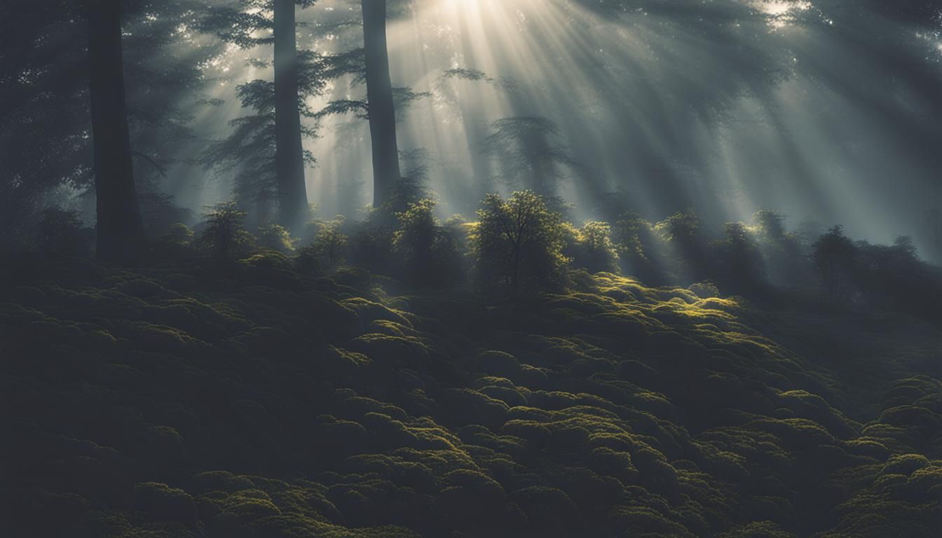 Heavenly Light Beams Through Foggy Clouds