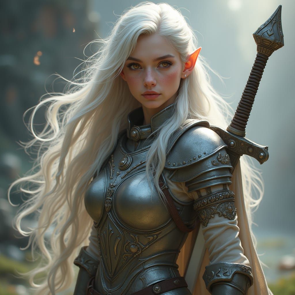 Ethereal Half-Elf Paladin in Ash Thorp-Inspired Matte Painti...