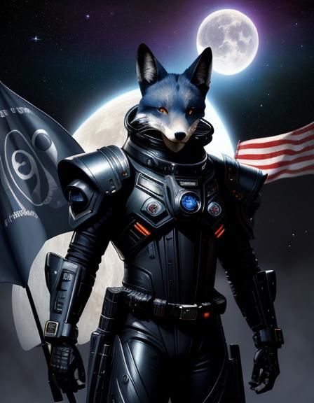 Fox Astronaut on Moon in Neon Anime Style