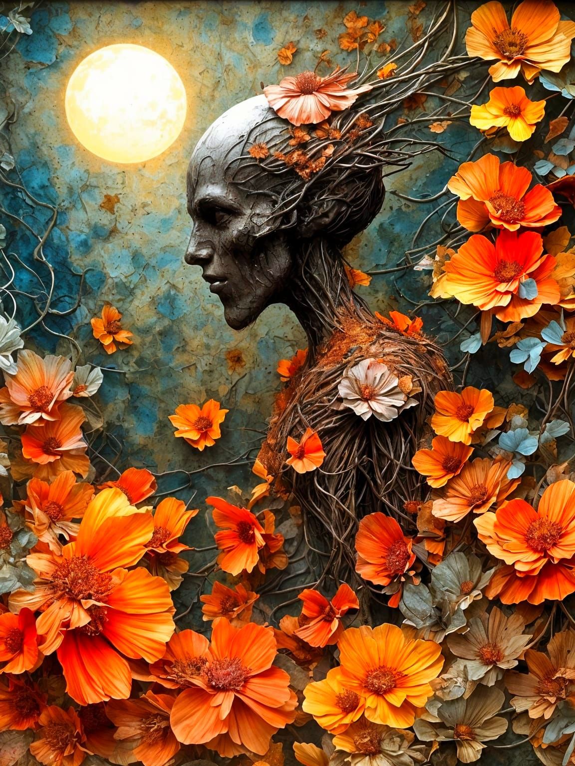 Alien Android Anatomy in Layered Paper Flowers