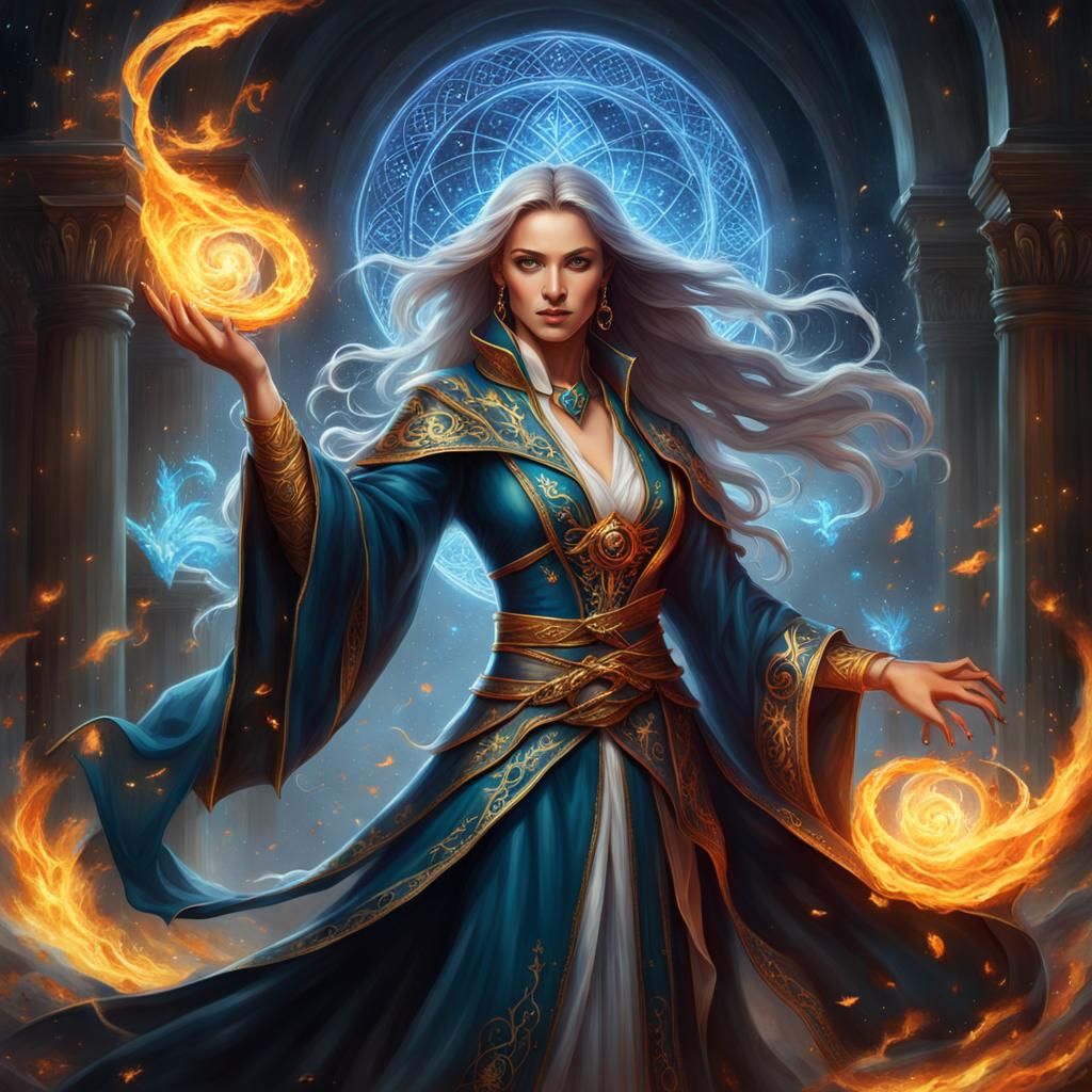 Fantastical Female Mage Conjuring Enchantments