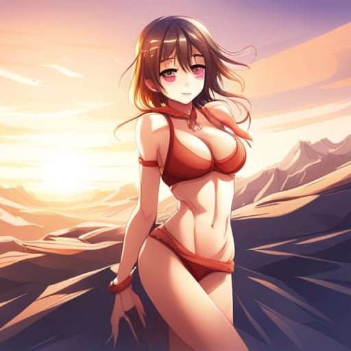 Anime Girl in Desert Micro Bikini: Manga Style