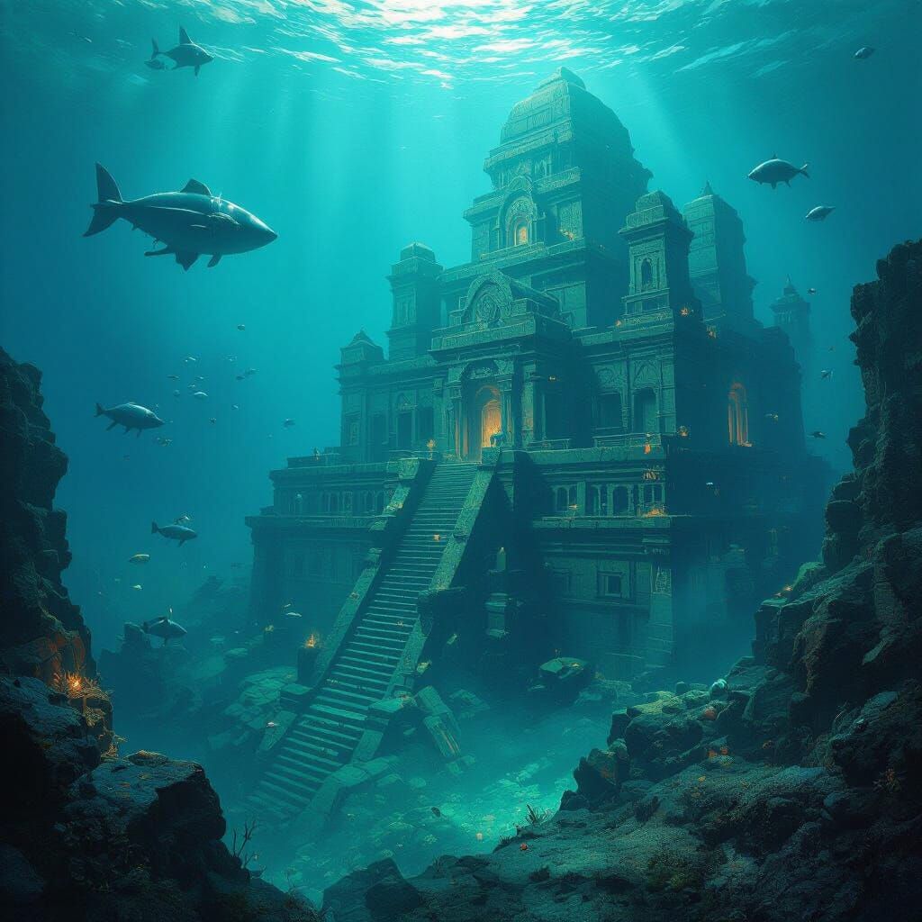 Mysterious Underwater City in Retro Sci-Fi Style