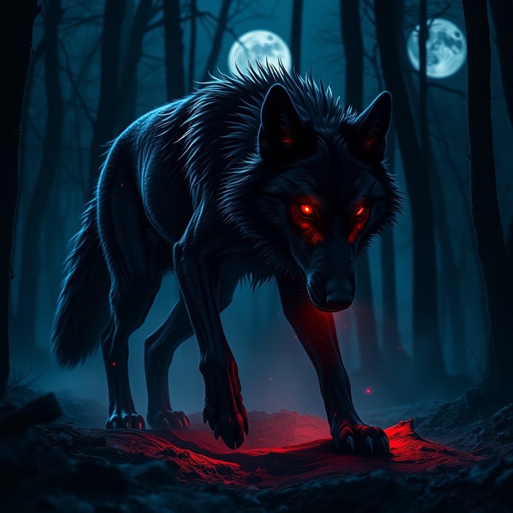 Ethereal Vantablack Wolf in Gothic Forest
