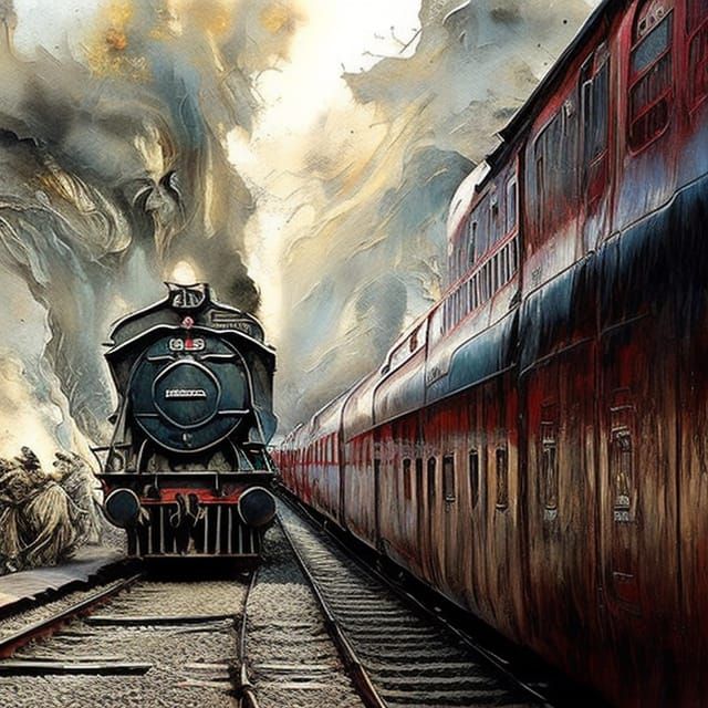 Hyperdetailed Train Station in Mixed Media Style