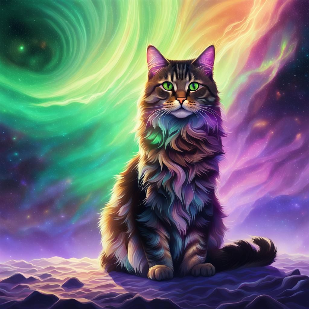 Brown Tabby Cat on a Cosmic Planet