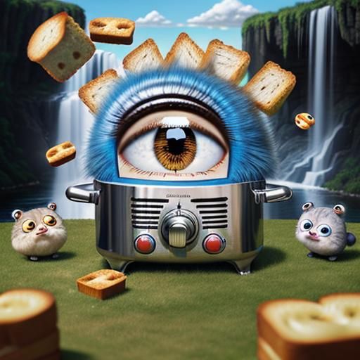 Adorable Chibi Toaster Creature in Surreal 3D Style