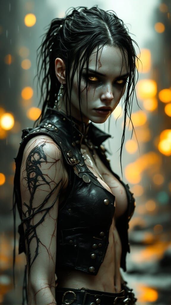 Spectral Female Wanderer in Cyberpunk Apocalypse