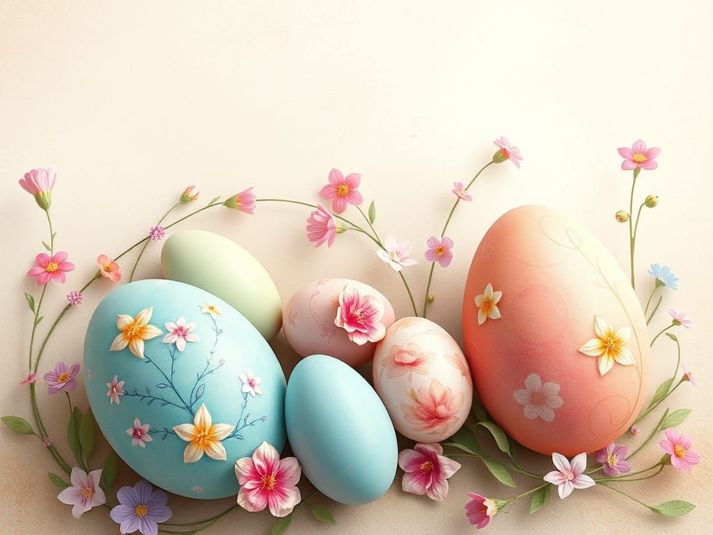 Whimsical Pastel Easter Scene in Watercolor Style