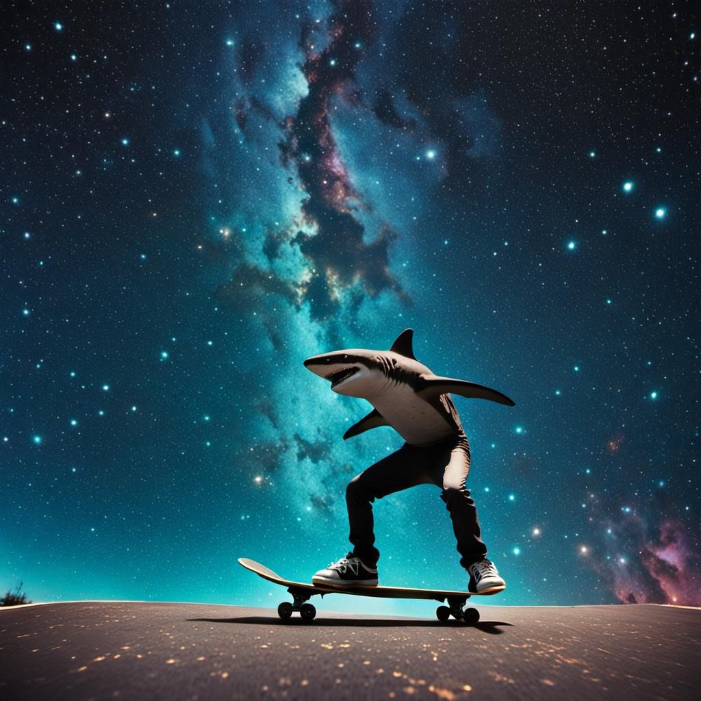 Shark Skateboarder Shreds Through the Universe