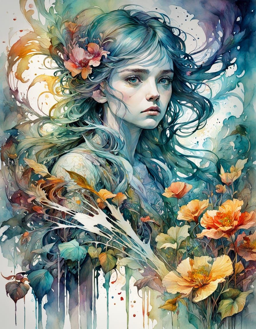 Elegant Art Nouveau Watercolor Painting