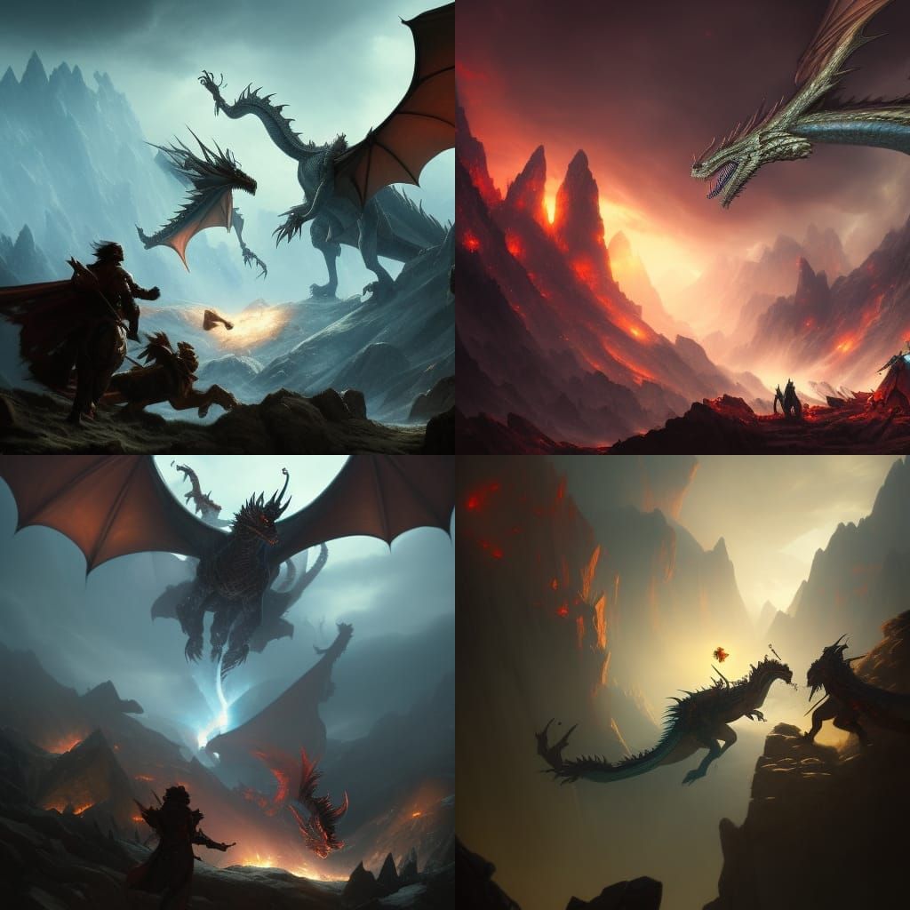 Knights and Dragon Clash: A Dark Fantasy Masterpiece