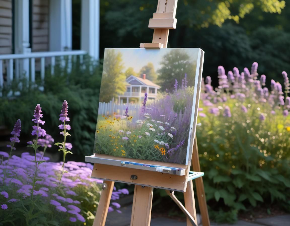 Cottage Garden Pastel Painting on Easel