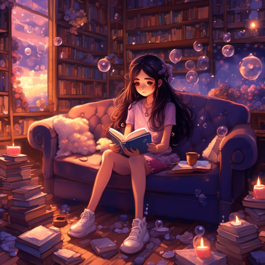 Anime Girl with Scattered Thoughts in Digital Painting