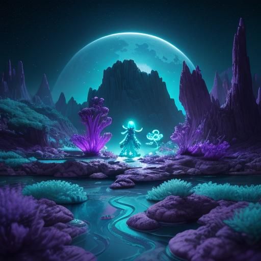 Pixar Alien in Bioluminescent Alien Landscape