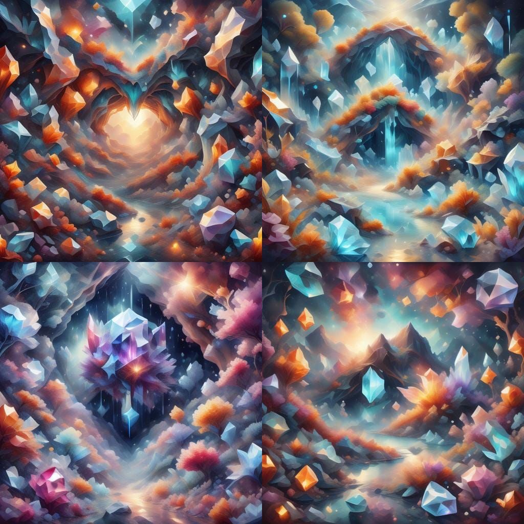 Vibrant Crystal Cavern with Neon Reflections