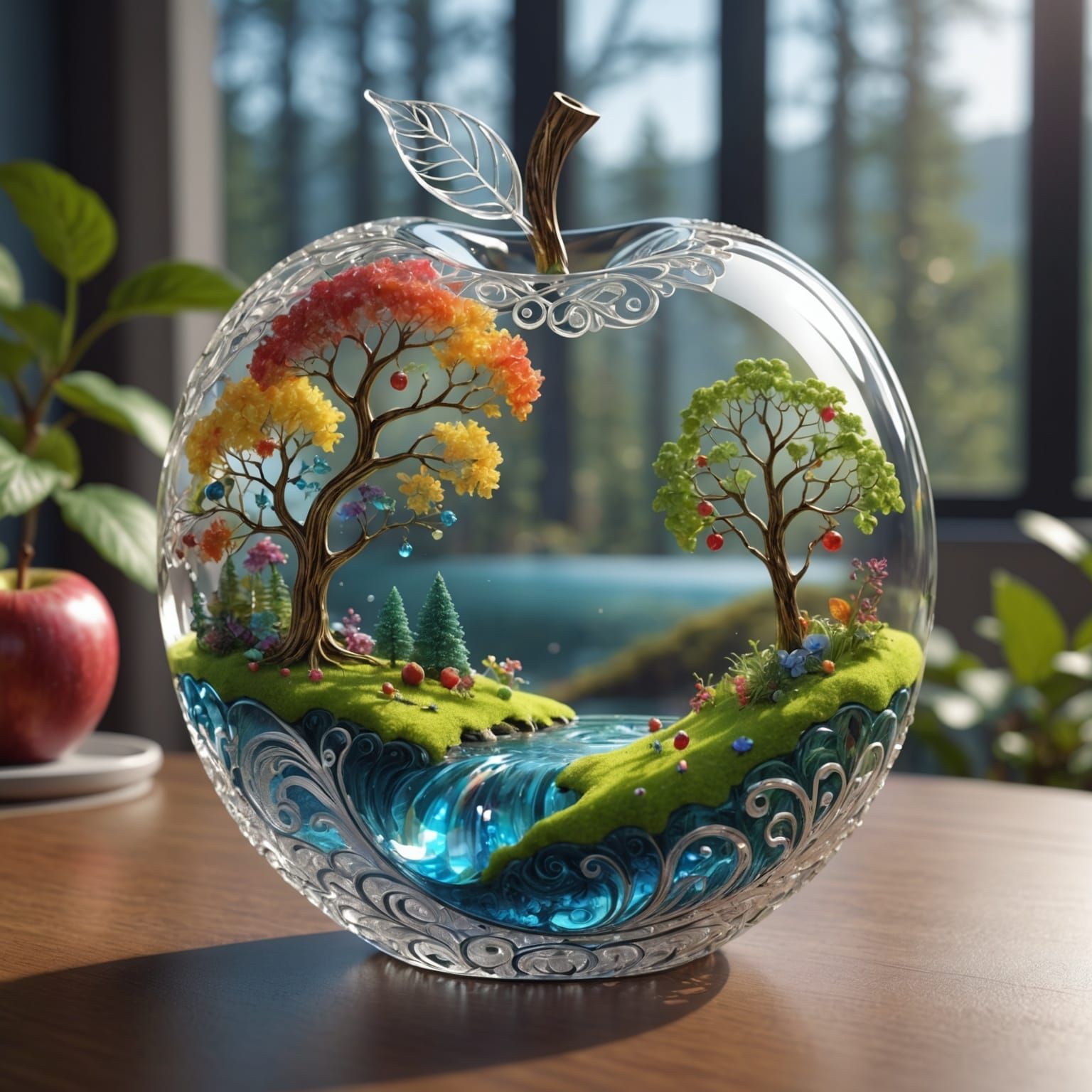 Crystal Filigree Apple with Rainbow Forest