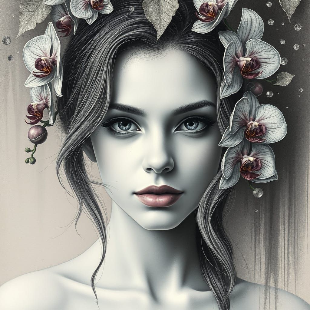 Visiting Spirit in an Orchid Grove, in Opulent Metallic Styl...