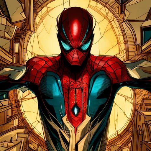 Detailed Spiderman with Golden Outlines Digital Painting