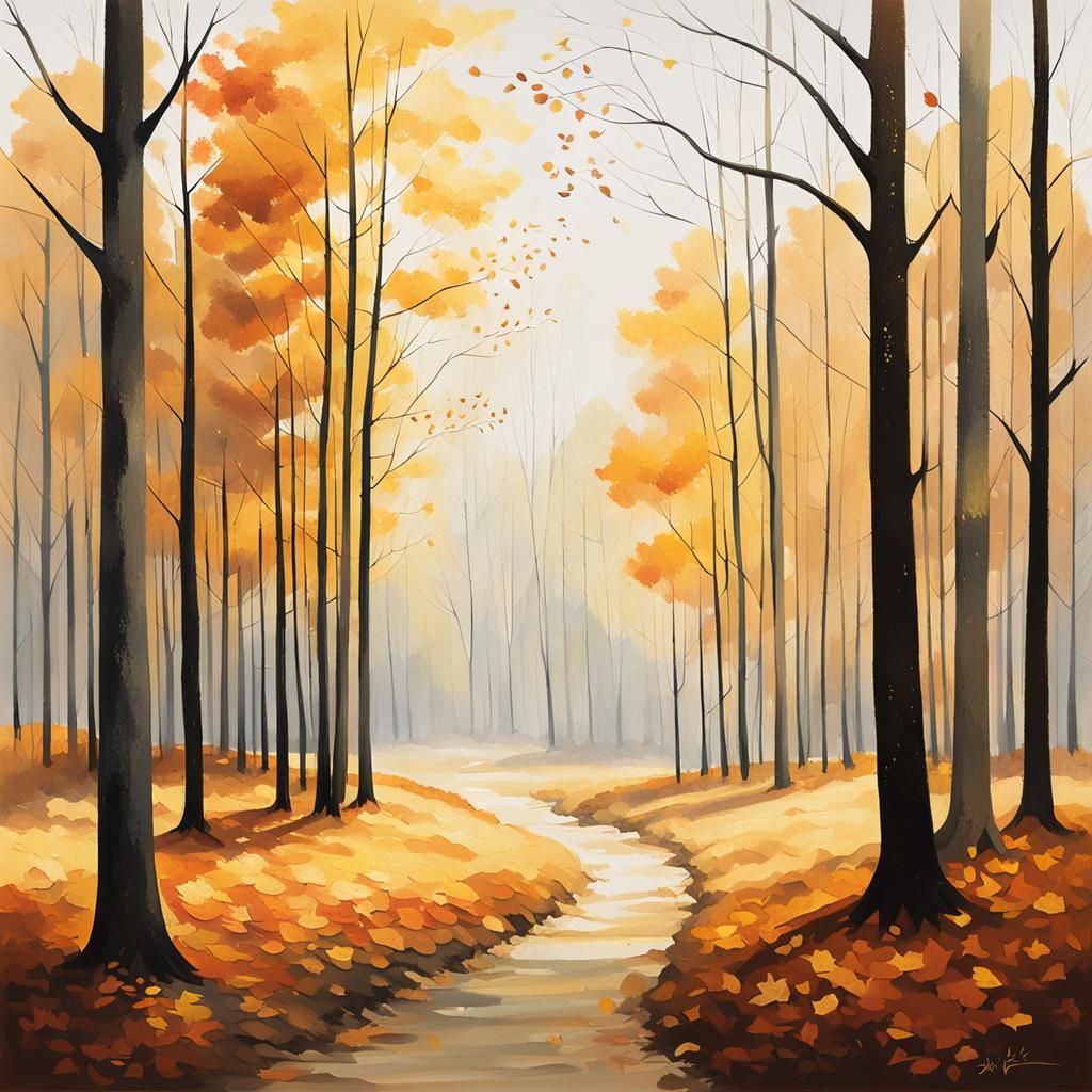 Minimalist Autumn Forest Landscape Painting