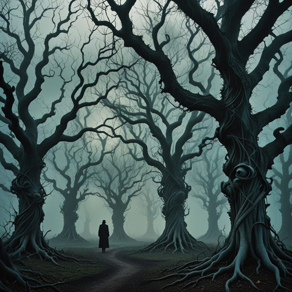 Surrealistic Trees with Twisted Faces and Ghostly Silhouette...