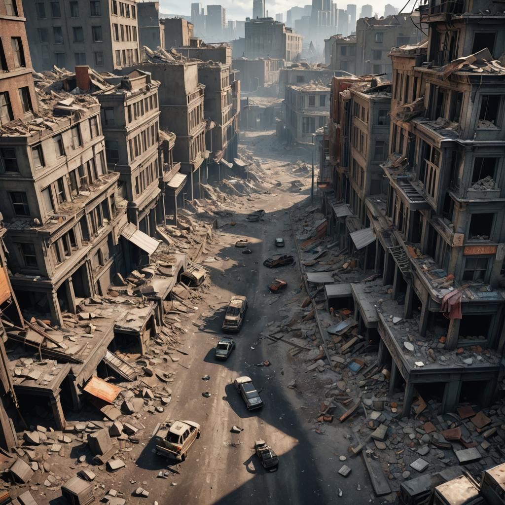 Post-Apocalyptic Cityscape in Hyper-Realistic 3D