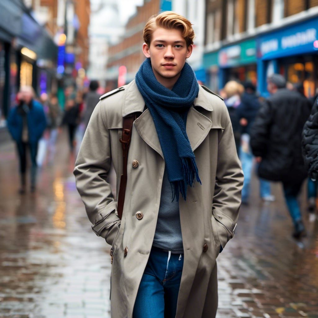 Man in Trench Coat Walking in London Street
