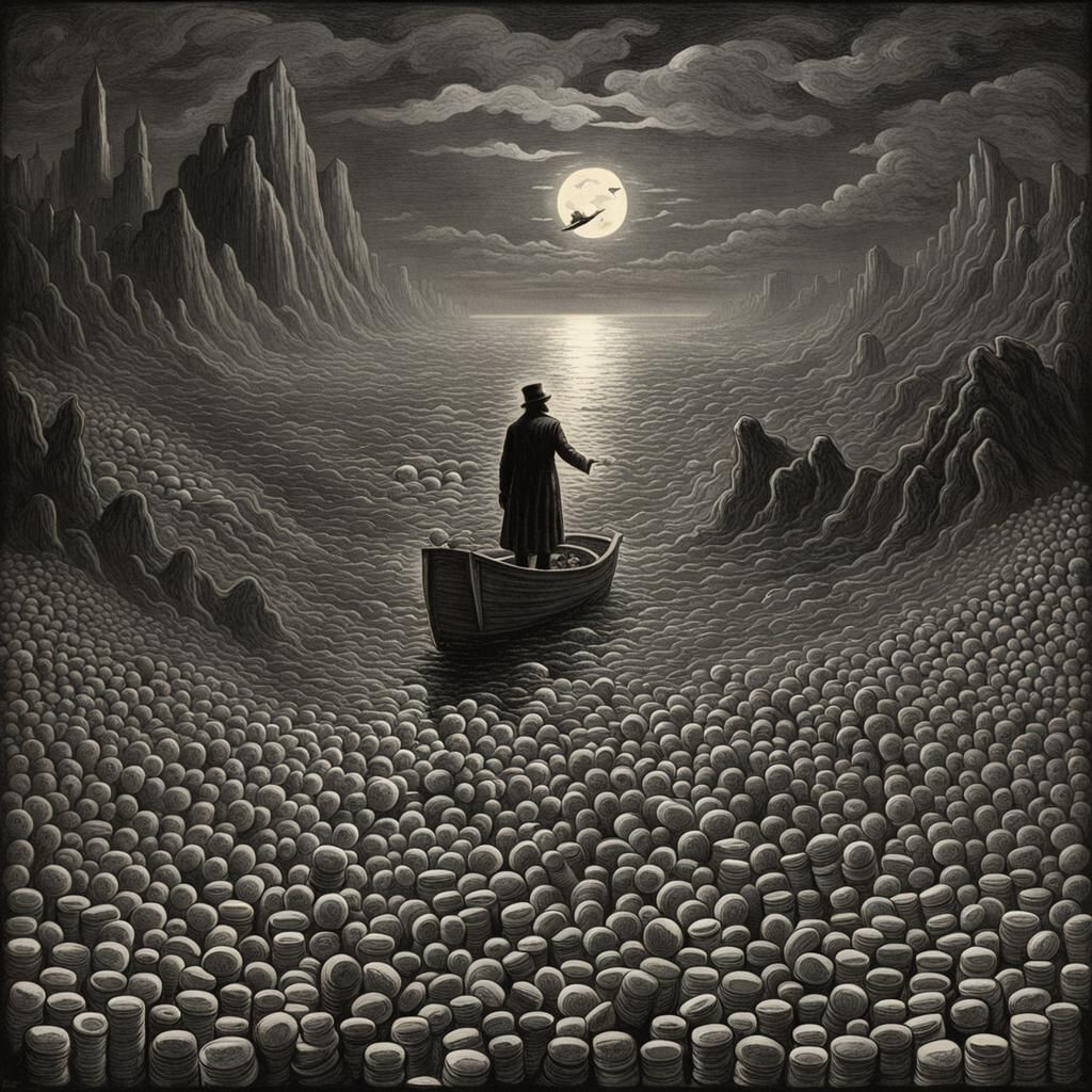 Disturbing Sea of Pills in Gothic Horror Style