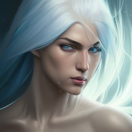 White-Haired Woman Portrait in Art Nouveau Style