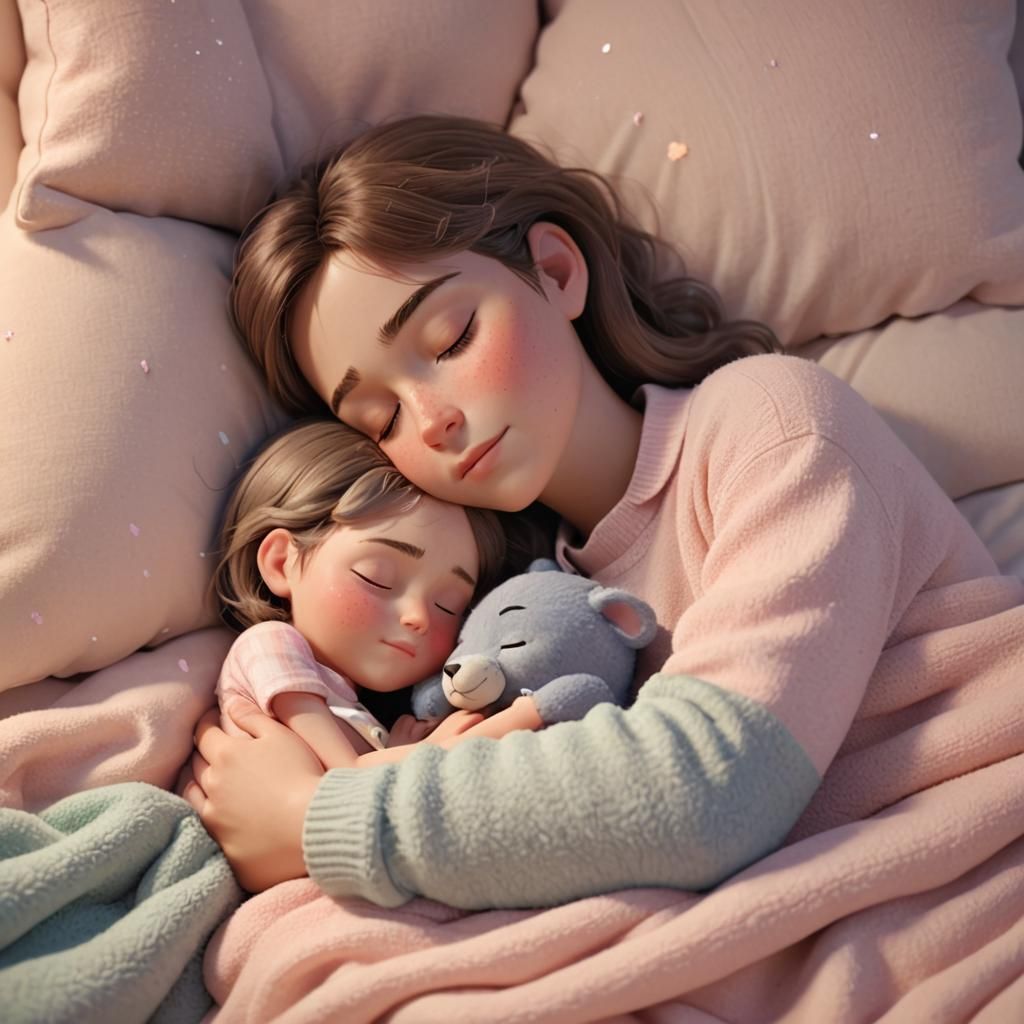 Endearing 3D Illustration of a Cuddly Spooning Scene