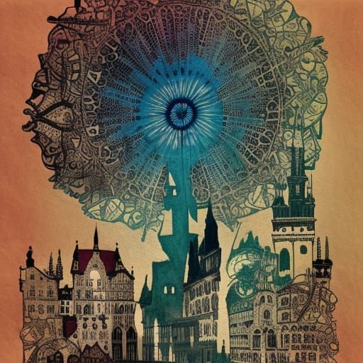 Munich Collage in Modern Boho Art Style